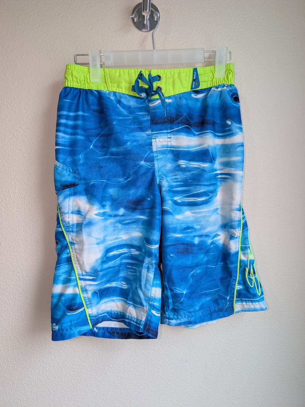 ZeroXposur Blue Swim Shorts with Neon Green Waistband Youth Size M